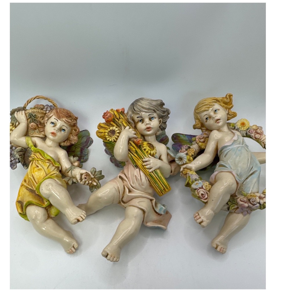 Fontanini Depose Italy Cherub Angel Wall Hanging Set of 3 Simonetti 1983 Vintage